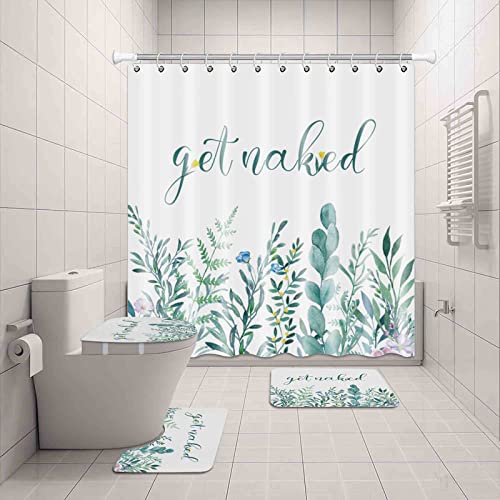 Inshere Duschvorhänge für Badezimmer, Get Naked grüne Blätter Pflanze Badezimmer Duschvorhang Set Home Badezimmer Dekor Hängevorhang mit 12 Haken 183 x 183 cm von Inshere