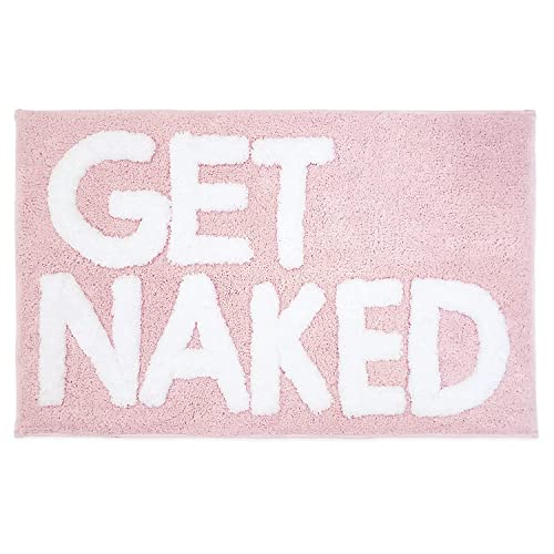 Inshere Get Naked Badematte, niedliche Badteppiche mit weißen Buchstaben, lustige rosa Badematte für Wohnungsdekoration, weicher & saugfähiger Plüsch, Rutschfester Boden, waschbar 80cm x 51cm von Inshere
