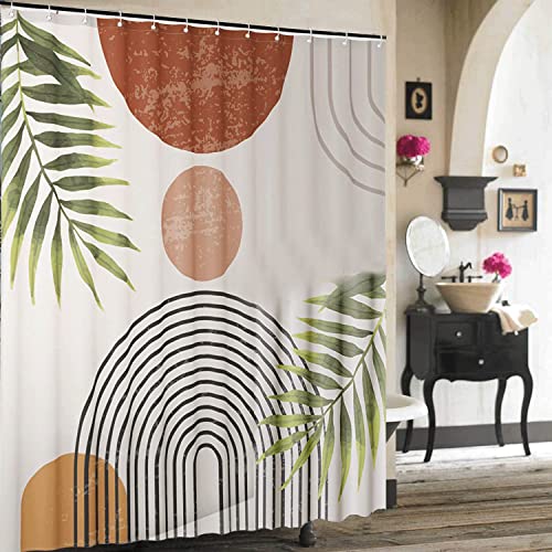 Inshere Retro-Boho-Duschvorhang für Badezimmer mit 12 Haken, moderner Duschvorhang aus der Mitte des Jahrhunderts, abstrakter Duschvorhang mit Bogen, Sonne, 183x183 cm, wasserdichter Stoff von Inshere