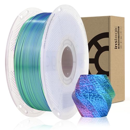 Inslogic Silk PLA Filament 1.75mm 1KG, 3D Printer Filament Silk Tri-color PLA, Silky Smooth Finish & High Precision, 1kg Spool(2.2lbs), Fits for Most FDM 3D Printers, (Blue+Green+Purple) von Inslogic