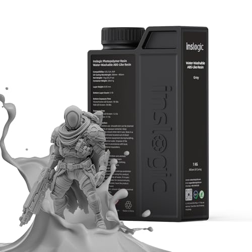 Inslogic wasserlösliches ABS-ähnliches Harz Kombiniert Eigenschaften von ABS-ähnlichem Harz, nicht spröde, hohe Präzision & schnelle Aushärtung, für LCD/DLP/SLA-3D-Drucker, Grau, 1kg​​ von Inslogic