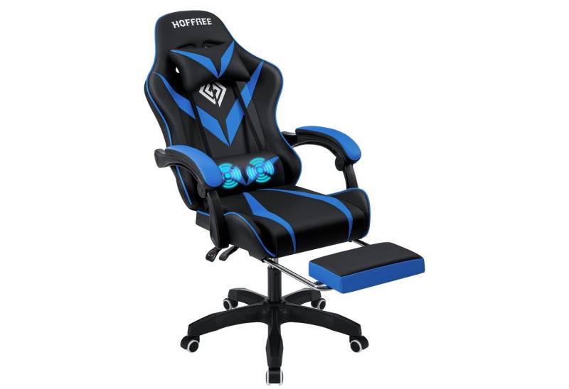 Insma Gaming-Stuhl (Bürostuhl mit Massagefunktion, Fußstütze, Kopfstütze), Maximale Belastung 90kg, Höhenverstellbar, 360° drehbar von Insma