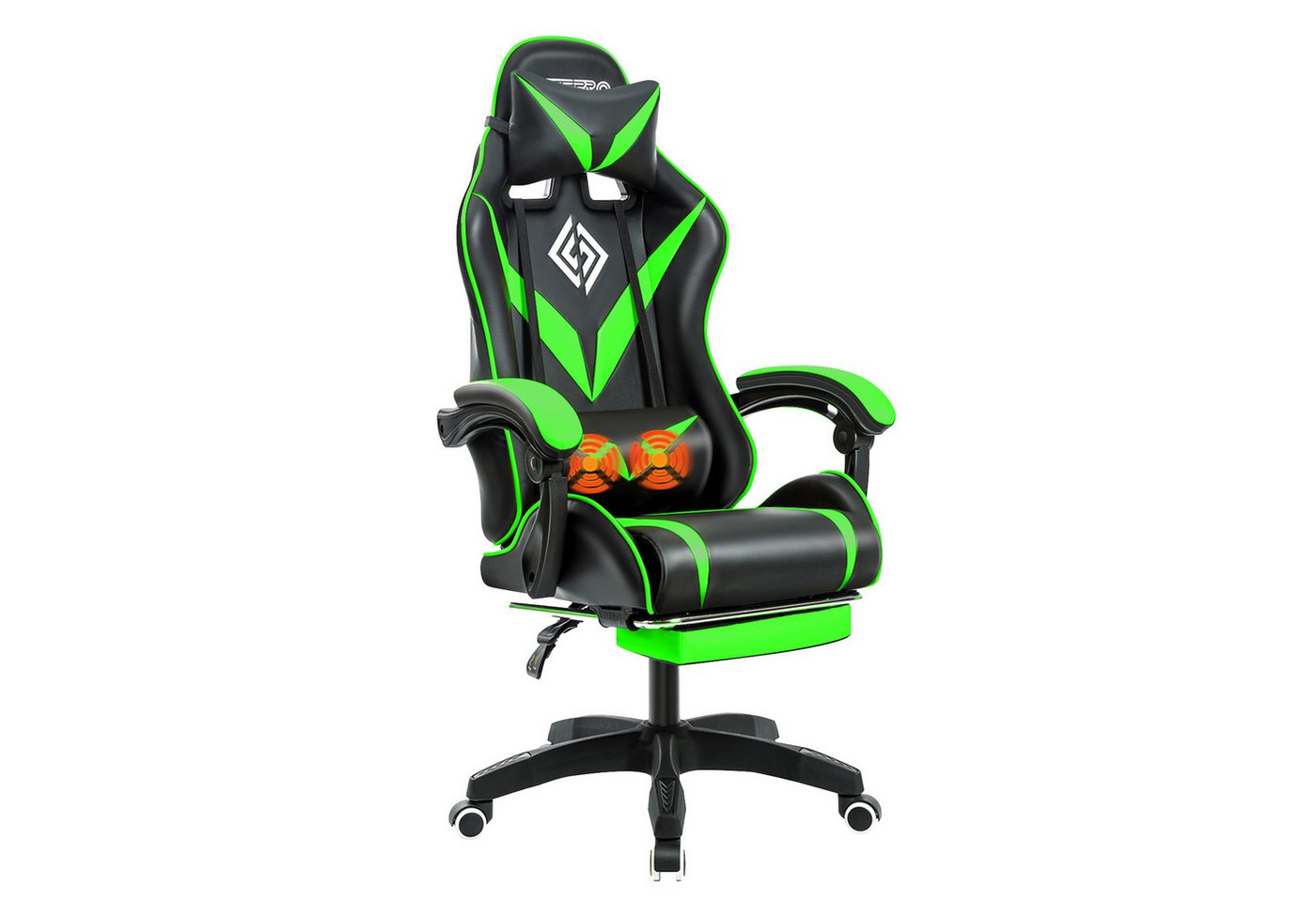 Insma Gaming-Stuhl (Bürostuhl mit Massagefunktion, Fußstütze, Kopfstütze), Maximale Belastung 90kg, Höhenverstellbar, 360° drehbar von Insma