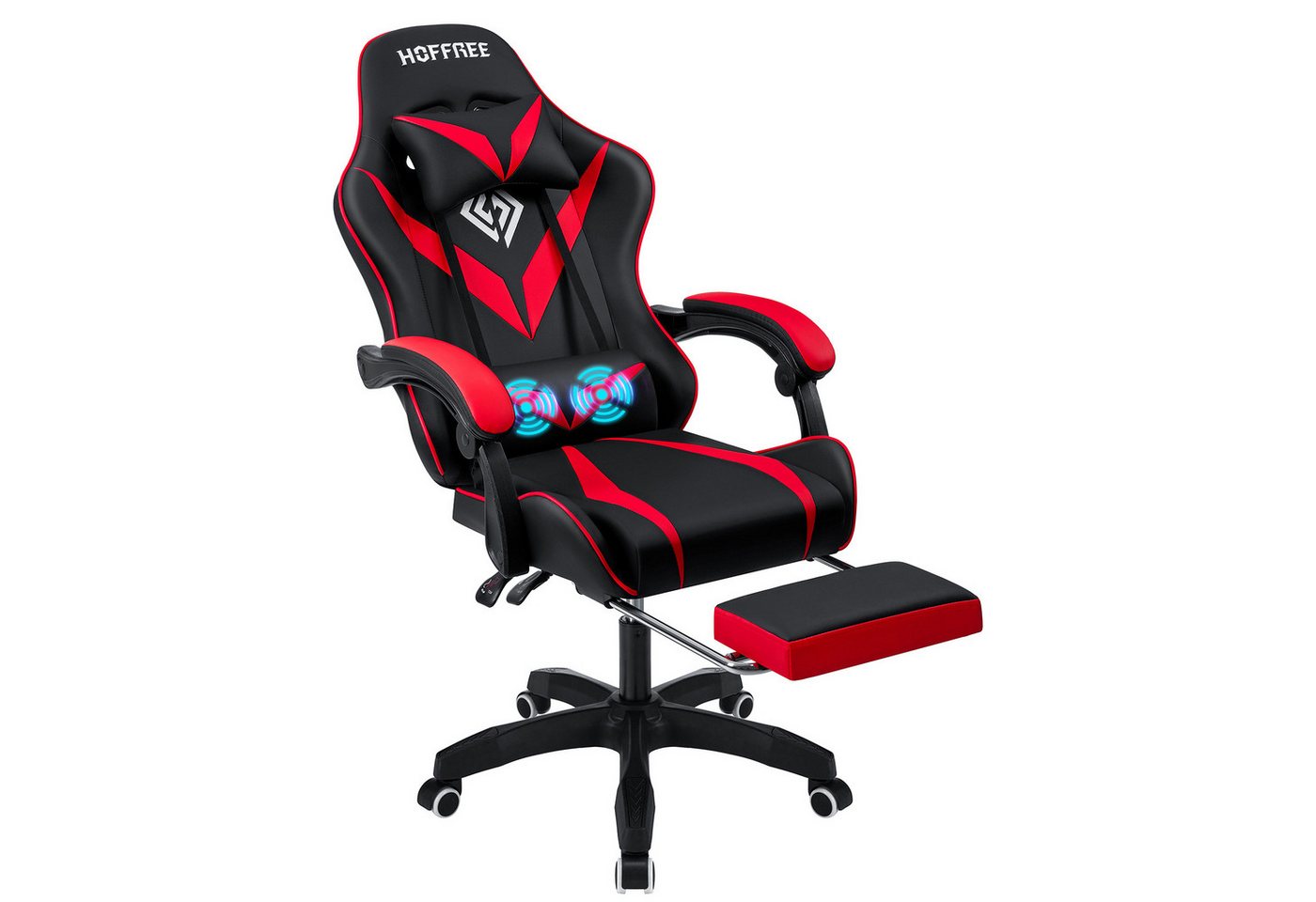 Insma Gaming-Stuhl (Bürostuhl mit Massagefunktion, Fußstütze, Kopfstütze), Maximale Belastung 90kg, Höhenverstellbar, 360° drehbar von Insma