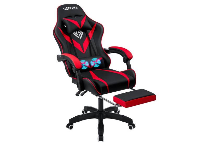 Insma Gaming-Stuhl (Bürostuhl mit Massagefunktion, Fußstütze, Kopfstütze), Maximale Belastung 90kg, Höhenverstellbar, 360° drehbar von Insma