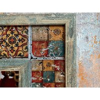 Customized Mexican Tile Mirror For Debbie | Bohemian Travertine Stone Tile Small Wall von InspiraNatura