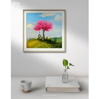 Blühender Baum Malerei Original Kunst Rosa Frühling Landschaft Wandbild von Inspiranna