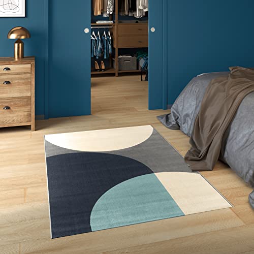 INSPIRE - Rechteckiger Teppich Delphine - Grau/Blau - Mit geometrischem Muster - Teppich Schlafzimmer - Teppich Wohnzimmer - Teppich Kurzflor - Weich - 1500g/m² - 9 mm x B.160 cm x L.230cm von INSPIRE