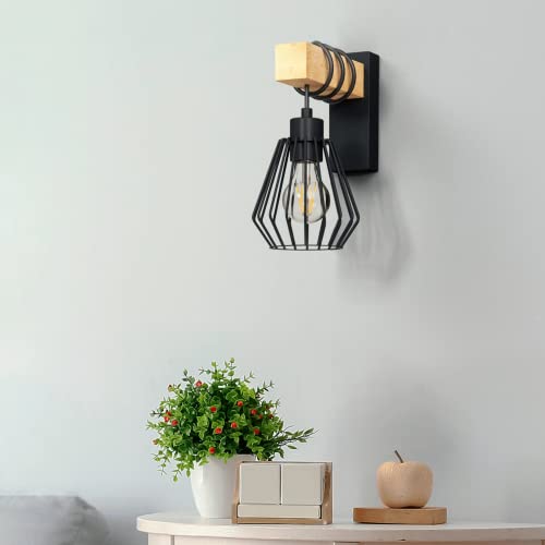 INSPIRE - Wandleuchte TABODI - Wandlampe mit 1 Leuchtmittel - 1 x E27 40W - H.30 cm x L.24,3 cm - IP20 - Wandleuchte innen - Metall und Holz - Schwarz von INSPIRE