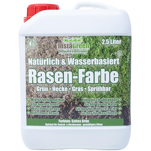 InstaGreen Premium Hecken- & Rasenfarbe 2,5 Liter - gebrauchsfertige Grasfarbe für Rasen und Hecken - Rasenlack gegen gelben Rasen - natürlich wasserbasiert sprühbar biologisch abbaubar von InstaGreen
