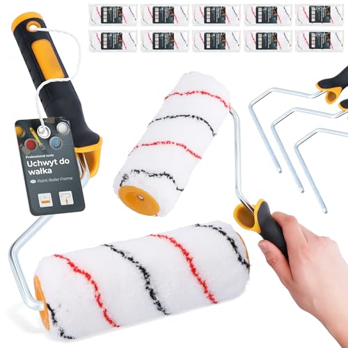 10x Malerroller 18 cm Farbroller Farbwalze Mallerwalze Lackierwalze Ersatzroller mit 3x Griff Malerbügel Halter Malerset Streichen Wandfarbe Fassadenfarbe von Instalguru