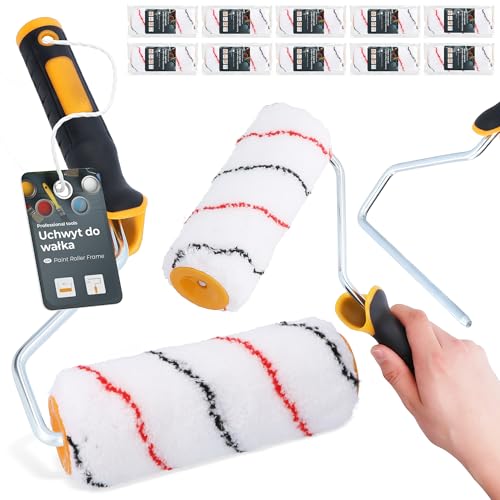 10x Malerroller 18 cm Farbroller Farbwalze Mallerwalze Lackierwalze Ersatzroller mit Griff Malerbügel Halter Malerset Streichen Wandfarbe Fassadenfarbe von Instalguru