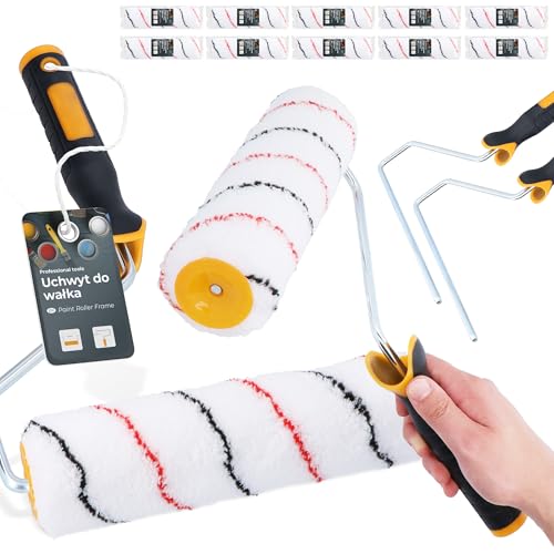 10x Malerroller 25 cm Farbroller Farbwalze Mallerwalze Lackierwalze Ersatzroller mit 2x Griff Malerbügel Halter Malerset Streichen Wandfarbe Fassadenfarbe von Instalguru