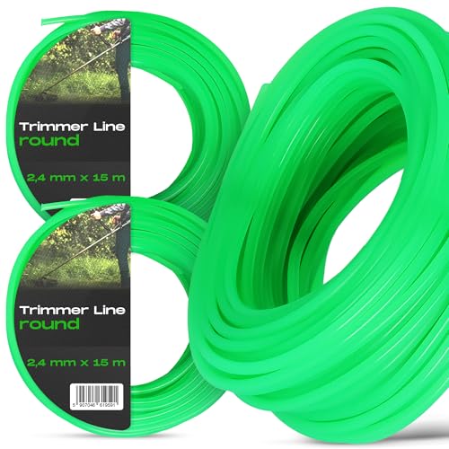 2x Mähfaden 2,4 mm 15 m Nylon Trimmfaden Rasentrimmer Rund Grün Ersatzfaden Trimmerschnur Trimmerfaden Rasentrimmerspulen Gartentrimmer Rasentrimmerlinie Freischneider Stark von Instalguru