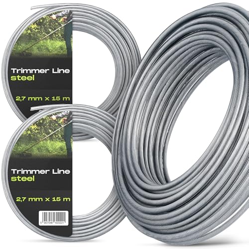 2x Mähfaden 2,7 mm 15 m Trimmfaden Rasentrimmer Rund Draht Verstärkt Stahl Ersatzfaden Trimmerschnur Rasentrimmerspulen Rasentrimmerlinie Gartentrimmer Freischneider von Instalguru