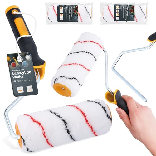 2x Malerroller 18 cm Farbroller Farbwalze Mallerwalze Lackierwalze Ersatzroller mit Griff Malerbügel Halter Malerset Streichen Wandfarbe Fassadenfarbe von Instalguru