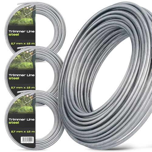 3x Mähfaden 2,7 mm 15 m Trimmfaden Rasentrimmer Rund Draht Verstärkt Stahl Ersatzfaden Trimmerschnur Rasentrimmerspulen Rasentrimmerlinie Gartentrimmer Freischneider von Instalguru
