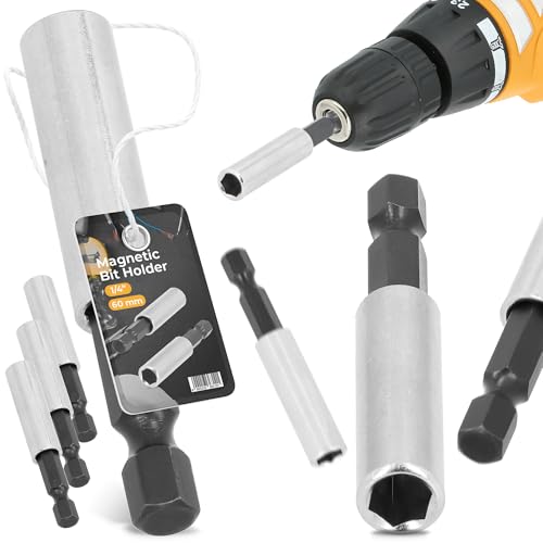 3x Magnetische Halterung HEX 1/4'' Magnethalter Bithalter Bit-Verlängerung Gesamtlänge 60 mm Stahl Adapter Schraubendreher Bitaufnahme Halter von Instalguru