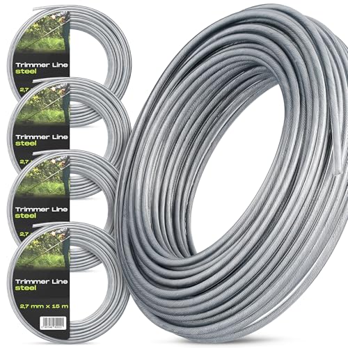 4x Mähfaden 2,7 mm 15 m Trimmfaden Rasentrimmer Rund Draht Verstärkt Stahl Ersatzfaden Trimmerschnur Rasentrimmerspulen Rasentrimmerlinie Gartentrimmer Freischneider von Instalguru
