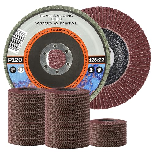 50x Fächer Schleifscheibe 125 x 22,2 mm Schleifmoptelle Fächerscheiben Körnung P120 für Holz Metall Stahl Lamellenscheibe Scheiben Schruppscheiben Winkelschleifer Zubehör von Instalguru