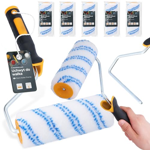 5x Farbroller 18 cm Ersatzrolle Farbwalze Lackierwalze Lackierrolle Malerset Griff Möbel Wände Farbe Lack Beize Set Malerroller Malerbügel Malerei Renovierung von Instalguru