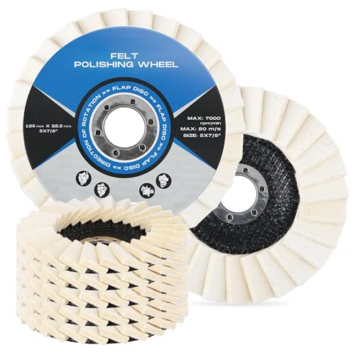 5x Polierscheibe Filz Polierfächerscheibe 125 x 22,2 mm Glanz Polier Scheibe Fächerscheibe Polieraufsatz Winkelschleifer Filzpolierpads 5x Polierscheibe Filz Polierfächerscheibe 125 x 22,2 mm Glanz Polier Scheibe Fächerscheibe Polieraufsatz Winkelschleifer Filzpolierpads von Instalguru