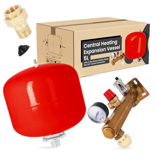 Ausdehnungsgefäß Ausgleichsbehälter Heizung Druckbehälter 5l Druckausdehnungsgefäß | Druckkessel Expansionsbehälter Geschlossene Heizungsanlagen Messing Sicherheitsgruppe 3 bar Schnellverbinder 3/4 von Instalguru