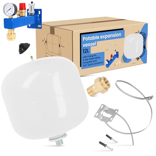 Ausdehnungsgefäß Trinkwasser Brauchwasser 12l Druckbehälter | Druckausdehnungsgefäß Ausgleichsbehälter Expansionsbehälter Sicherheitsgruppe 6 bar Kesselgruppe Schnellverbinder 3/4'' Montageklemme von Instalguru