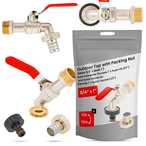 Außengewindebohrer Gartenhahn Gartenwasserhahn mit Dichtungsmutter 3/4 IG x 1 AG Schlauchanschluss 1 IG x Steckanschluss 1/2 und Schnellanschluss 1 IG x Schnellanschluss 1/2 Außenwasserhahn von Instalguru