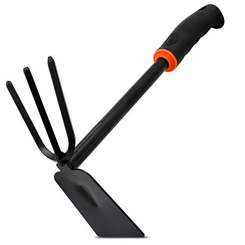 BRADAS® Kombihacke DE Luxe 2 In 1 Handhacke 3-Zinken-Doppelhacke Gartenhacke 32 cm Mit Ergonomischer Griff | Arbeitsbreite 7 cm Zum Pflanzen Graben Lockern Lüften & Jäten des Bodens Gartenwerkzeuge von Instalguru