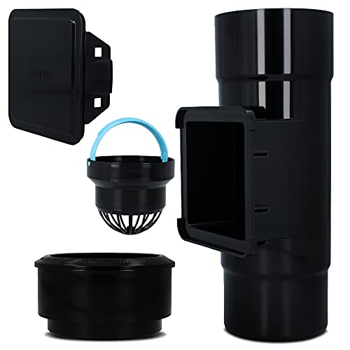 BRYZA® Fallrohrfilter Ø DN 110 mm Reinigungsrohr mit Sieb + Kurze Reduzierstück Ø DN 110 mm/90 mm Schwarz Set | Regenrohfilter Mit Laubfang Für Dachrinnen Fallrohr + Übergang Adapter Reduktion von Instalguru