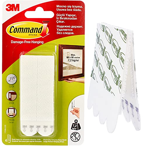 Command™ Klebestreifen 7,2 kg 8 Stück 3M Bilder-Montagestreifen Größe L Weiß | 4 Sets Mit 2 Poster Strips & Bilder Streifen Aufhängen Ohne Bohren | Bild Rahmen & Spiegel Rückstandsfreies Ablösen von Instalguru