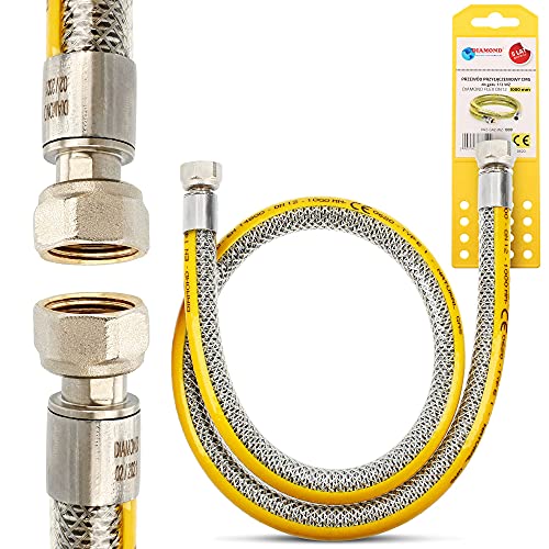 FLEX Flexibler Gasschlauch 1 m Propangasschlauch Butangasschlauch mit 1/2 x 1/2 Zoll Innengewinde DN 12 aus Edelstahl & PVC | Butan Propan Schlauch EN 14800 Gasanschlussschlauch Camping Küche von Instalguru