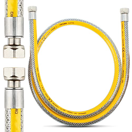 DIAMOND® Flexibler Gasschlauch 1,5 m Propangasschlauch Butangasschlauch mit 1/2 x 1/2 Zoll Innengewinde DN 12 aus Edelstahl & PVC | Butan Propan Schlauch EN 14800 Gasanschlussschlauch Camping Küche von Instalguru