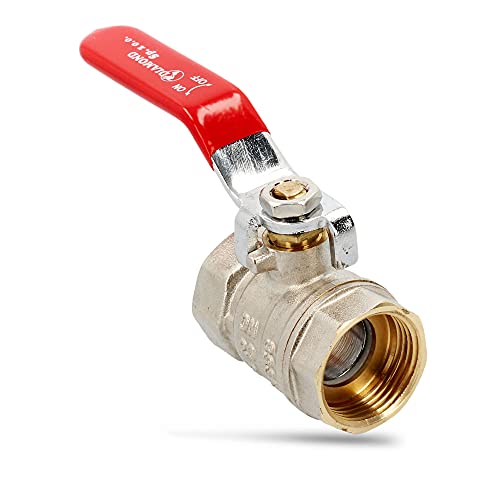 Messing Kugelhahn Ø 3/4 Zoll DN20 Innengewinde IG-IG Außengewinde mit Hebelgriff Stahlgriff Rot Vernickelt Absperrventil Absperrhahn DIN-Wasserhahn mit Drossel & PTFE Dichtring & Stopfbuchse von Instalguru