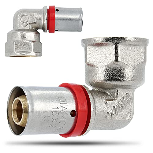 Pressfitting Winkel 90° Grad PEX Bogen 16 mm x 1/2 Zoll Innengewinde für Aluverbundrohr Verbundrohr Mit Dichtungsringe Oring | Heizungs- Sanitär- Trinkwasserinstallation | 10 Bar von Instalguru