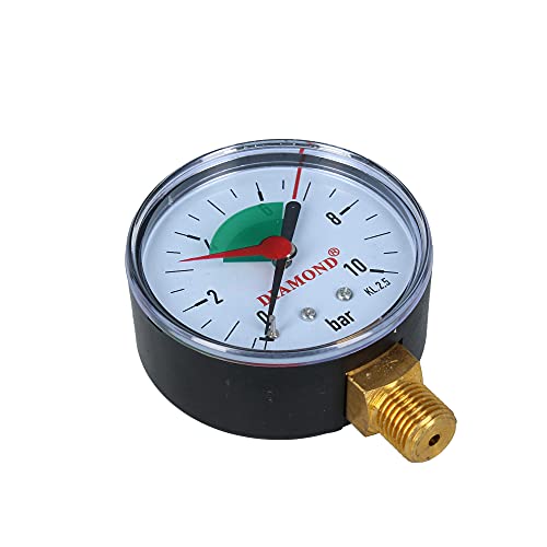 Rohrfeder-Manometer 0-10 Bar TYP:418 Ø 63mm Nenngröße mit Anschluss Von Unten Gewinde 1/4" Zoll | Manometer Wasser Für Druckminderer Wasserfilter Druckanzeiger Druckanzeige DIN 837-1 von Instalguru