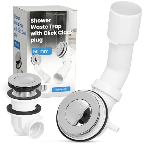 Duschwanne Siphonablauf 50mm Mit Klick-Klack-Stopfen Abfluss Siphon Kanalisation Duschwannenabfluss Kanalisationssysteme Badabfluss Polypropylen von Instalguru