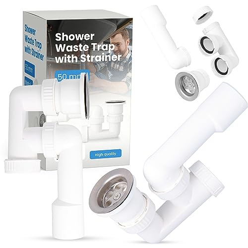 Duschwanne Siphonablauf 50mm Mit Metallsieb Abfluss Duschsiphon Kanalisation Duschabfluss-Siphon Ablaufgarnitur Brausewannen Geruchverschluss Abwassersysteme Polypropylen von Instalguru