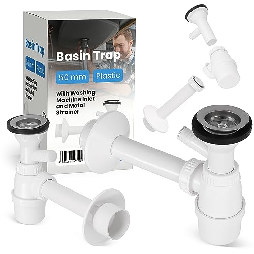Flaschen-Geruchsverschluss 50 mm Überlauf Abfluss Metallsieb mit Maschinenanschluss Ablaufgarnitur Spüle Zubehör Syphon Badezimmer Küchenspüle Abflussrohr Abfluss von Instalguru