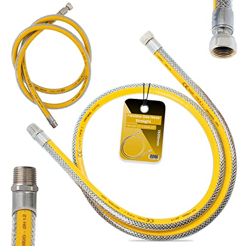 Flexibler Gasschläuch 1,5m Propangasschlauch Butangasschlauch 1/2 IG x 1/2 AG DN12 Edelstahl PVC Butangas Propan Schlauch EN14800 Gasanschlussschlauch Gasflaschen Camping Küche Gasgrillgeräte von Instalguru
