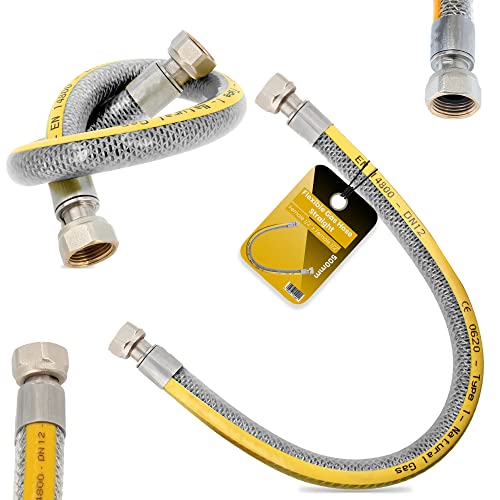 Flexibler Gasschläuch 50cm Propangasschlauch Butangasschlauch 1/2 IG x 1/2 IG DN12 Edelstahl PVC Butangas Propan Schlauch EN14800 Gasanschlussschlauch Gasflaschen Camping Küche Gasgrillgeräte von Instalguru