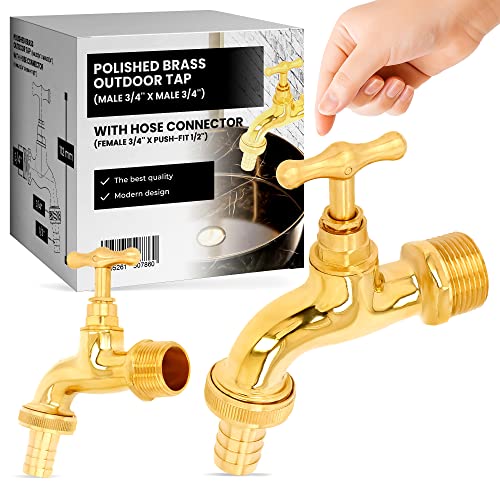 Garten Wasserhahn Kugelhahn Messing Blank-poliert Zapfhahn 3/4'' x 3/4'' AG Schlauchanschluss 3/4'' IG x Steckanschluss | Auslaufhahn Außenwasserhahn Auslaufventil Gartenhahn von Instalguru