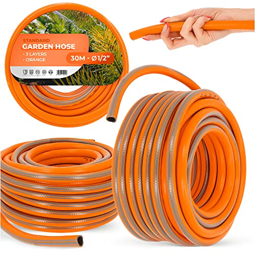 Gartenschlauch 1/2" 30 m Orange Verstärkt 3-lagig UV-Beständig Formstabiler Flexibler Gartenschlauch Bewässerung Gartenarbeit Autowäsch Panzerschlauch von Instalguru