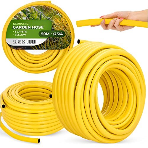 Instalguru Gartenschlauch 3/4" 50 m Gelb 3-lagig UV-Beständig Formstabiler Flexibler Gartenschlauch Bewässerung Gartenarbeit Autowäsch Panzerschlauch von Instalguru