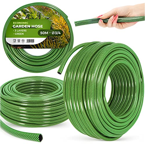 Gartenschlauch 3/4" 50 m Grün Verstärkt 3-lagig UV-Beständig Formstabiler Flexibler Gartenschlauch Bewässerung Gartenarbeit Autowäsch Panzerschlauch von Instalguru