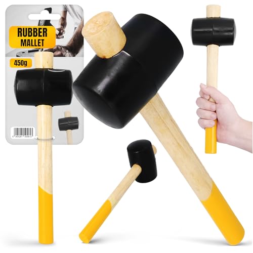 Gummihammer 65 mm 450 g Plattenlegerhammer Schonhammer Pflasterhammer Campinghammer Rund Schwarz Holzstiel Camping Zelt Blatt Pflastersteine Fliesen Klinker Außenarbeiten von Instalguru