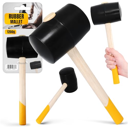 Gummihammer 90 mm 1200 g Plattenlegerhammer Schonhammer Pflasterhammer Campinghammer Rund Schwarz Holzstiel Camping Zelt Blatt Pflastersteine Fliesen Klinker Außenarbeiten von Instalguru