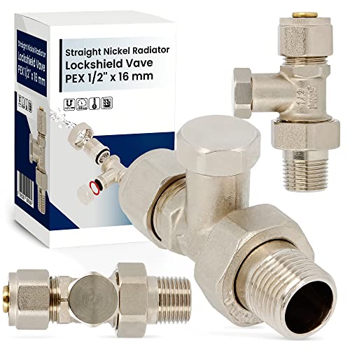 Heizkörper Rücklaufventil PEX 1/2''x16 Durchgangsform Heizkörperrücklaufventil PEX-Heizkörperventil Messing Vernickelt Heizung Systeme Kontrolle PEX-Anschluss Heizkörper Verschraubung von Instalguru