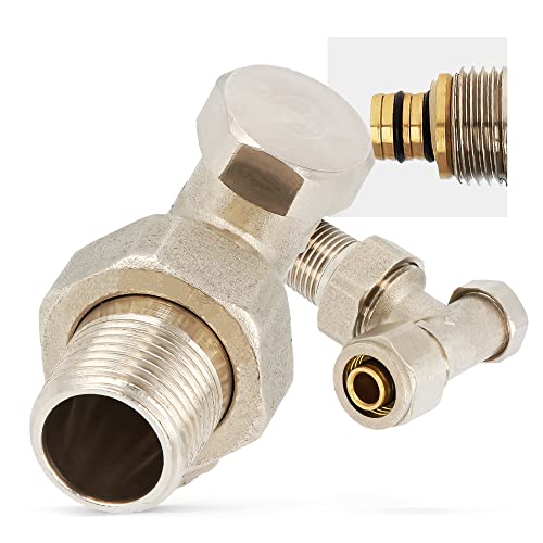 Heizkörper Rücklaufventil PEX 1/2''x16 Eckform Heizkörperrücklaufventil PEX-Heizkörperventil Messing Vernickelt Heizung Systeme Kontrolle PEX-Anschluss Heizkörper Verschraubung von Instalguru